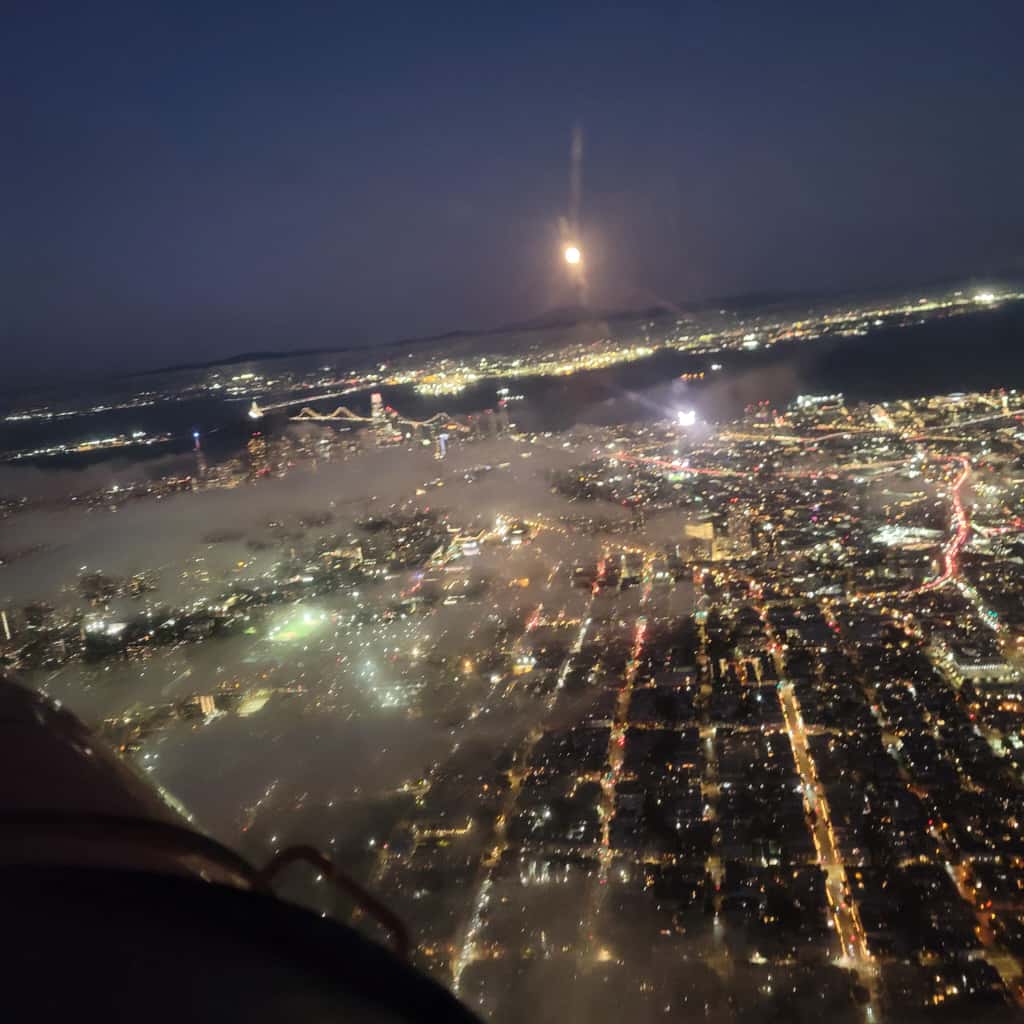 San Francisco downtown at night from the air